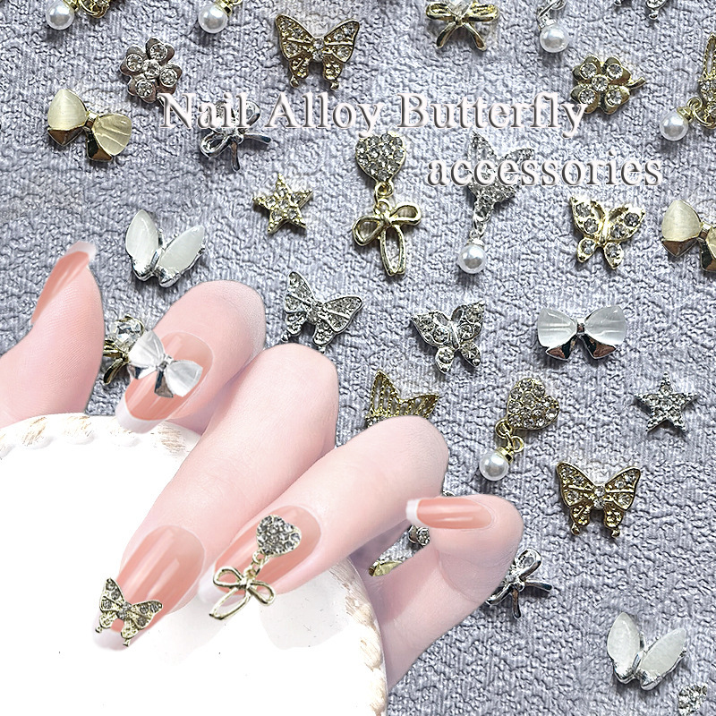 New Nail Art Alloy Jewelry Cat's Eye Bow Full Diamond Five-pointed Star Love Pendant Retro Nail Diamond Accessories New Nail Art Alloy Jewelry Cat's Eye Bow Full Diamond Five-pointed Star Love Pendant Retro Nail Diamond Accessories