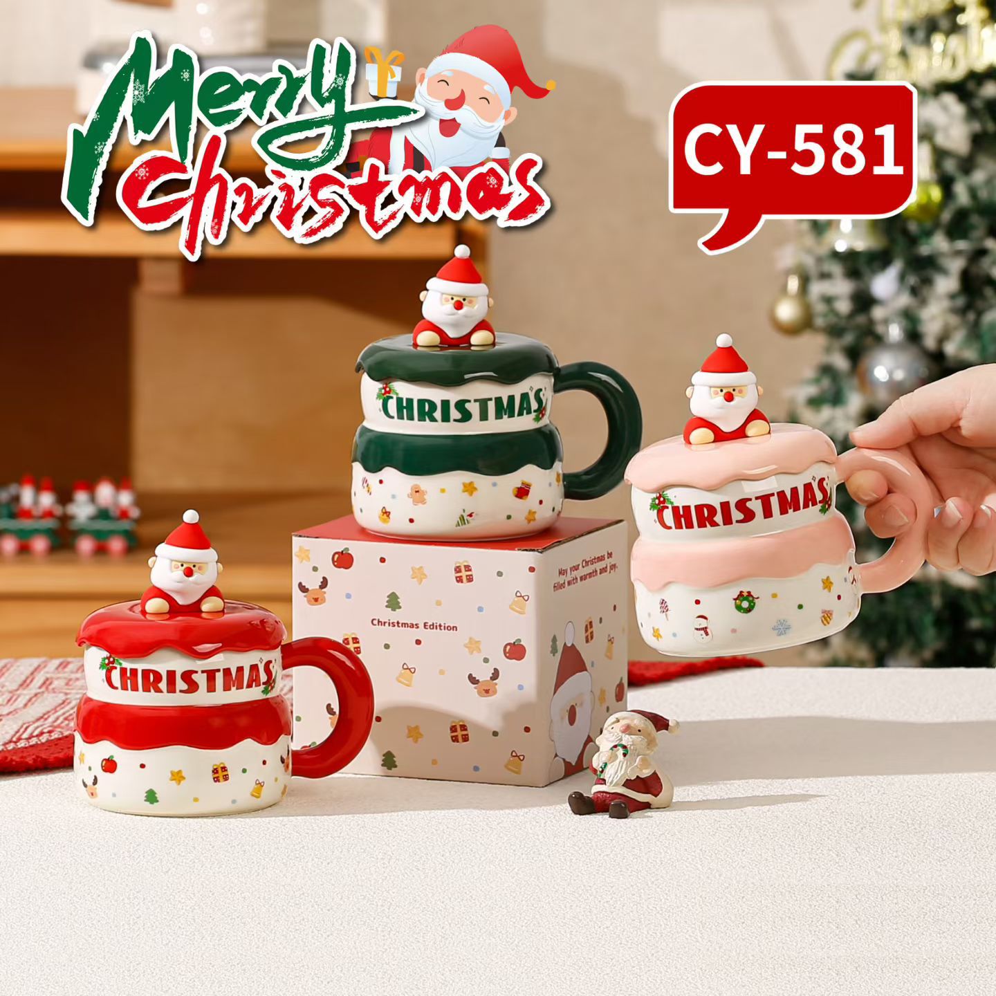 Personalidad creativa Santa taza con tapa de cerámica encantadora taza de agua para beber taza de café de regalo de alto valor transfronterizo
