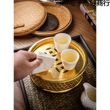 泰式锡制茶盘家用茶海沥水盘圆形储水盘办公会客干泡茶台茶具托盘