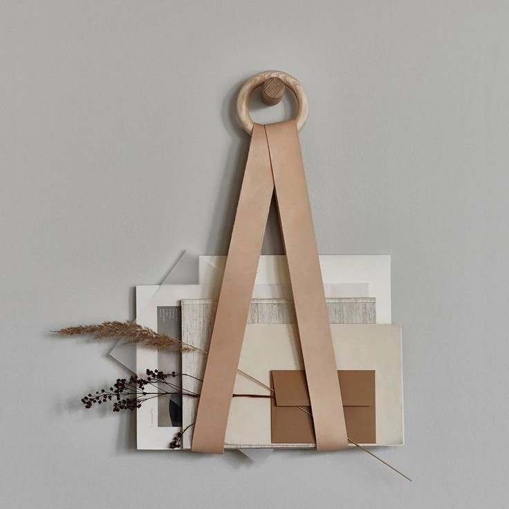 时尚简约墙壁装饰墙挂皮革 墙上杂志架储存挂绳 客厅书房创意艺术