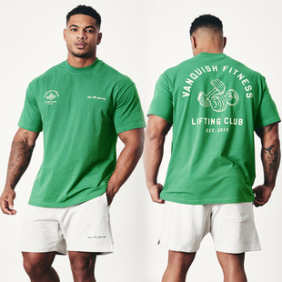 VQ sports fitness style short sleeve plus size T-shirt men's running casual cotton European and American weight workout clothes
