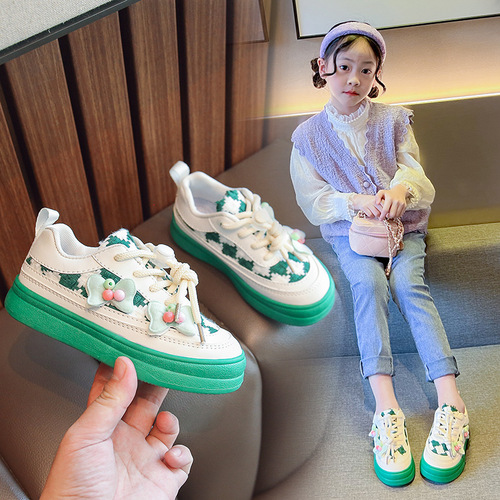 Girls sneakers 2024 spring and autumn new children's shoes Korean style cute little flower candy bow children's casual shoes