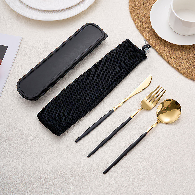Stainless Steel Tableware Set Portuguese Fork Spoon Chopsticks Set Three-Piece Student Portable Tableware Set Stainless Steel Tableware Set Portuguese Fork Spoon Chopsticks Set Three-Piece Student Portable Tableware Set
