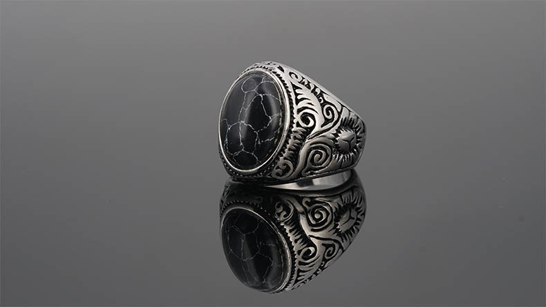 Rings Classification 14, 7 Ring Size 1 Piece Quantity Retro Geometric Titanium Steel Plating Natural Stone Unisex Rings