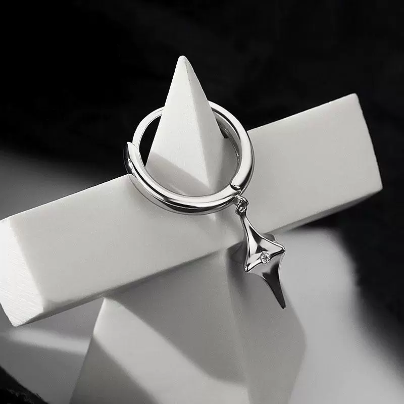 Серьги корейского стиля, серебристые кольца с подвеской-шипом, одиночные или пара (E001)