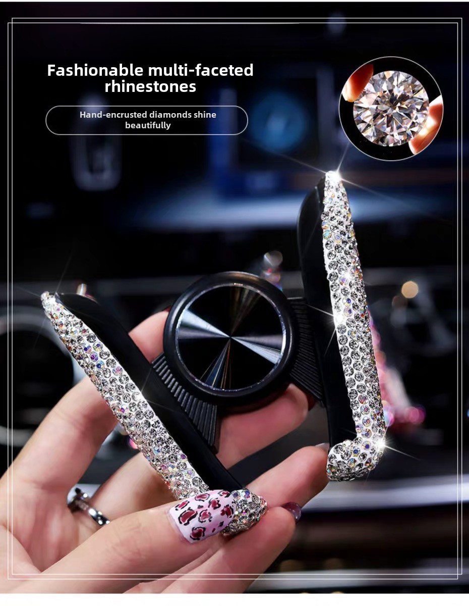 Grenzüberschreitende Auto-Handyhalterung mit Diamant-Einbettung, Navigationsrahmen, Luftauslasssitz mit doppeltem Verwendungszweck, Schwerkraft-Handyhalterung, weibliche Halterung_voghion.com