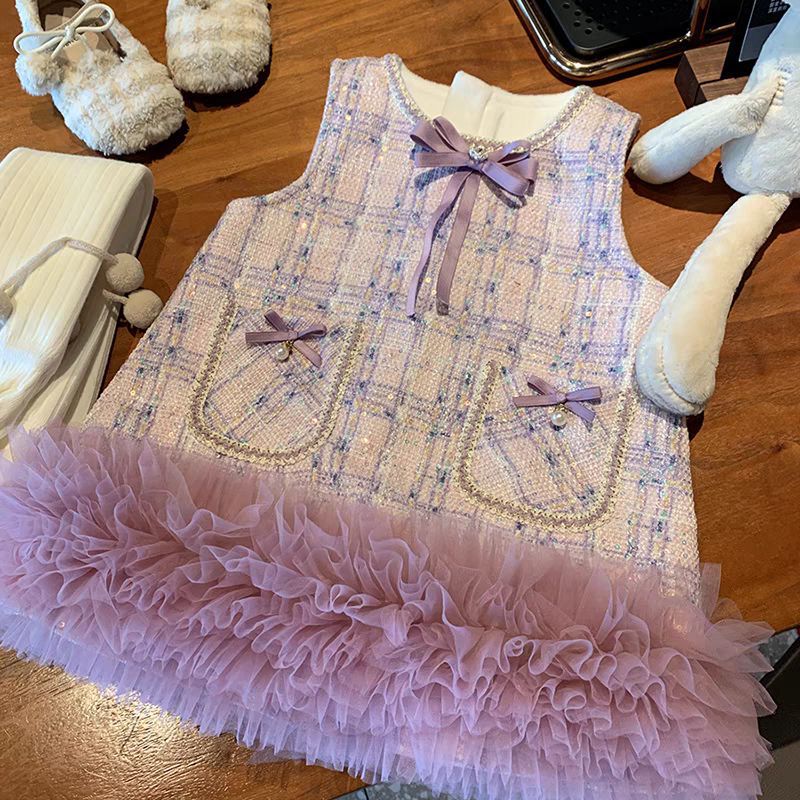 Niñas con chaleco de lana vestido de invierno 2025 nuevo vestido de aniversario de niños niñas bebé vestido de princesa de moda