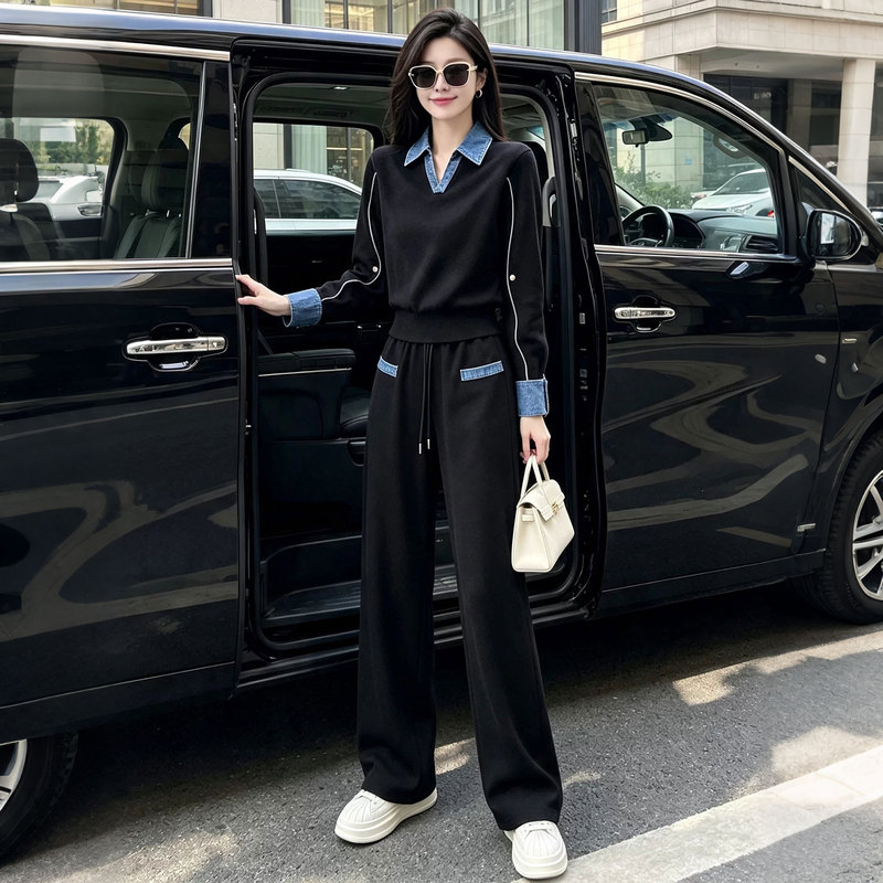 European-style casual sports suit for women, autumn 2026 new fashion, stylish, age-reducing, slimming sweatshirt and wide-leg pants two-piece set European-style casual sports suit for women, autumn 2026 new fashion, stylish, age-reducing, slimming sweatshirt and wide-leg pants two-piece set