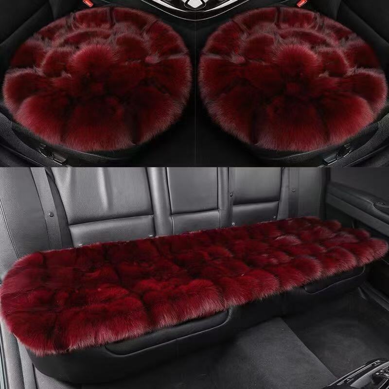 Fox fur car seat cushions, a luxurious and warm winter set, featuring high-quality faux fur and genuine fox fur, with a round design and a set of three pieces