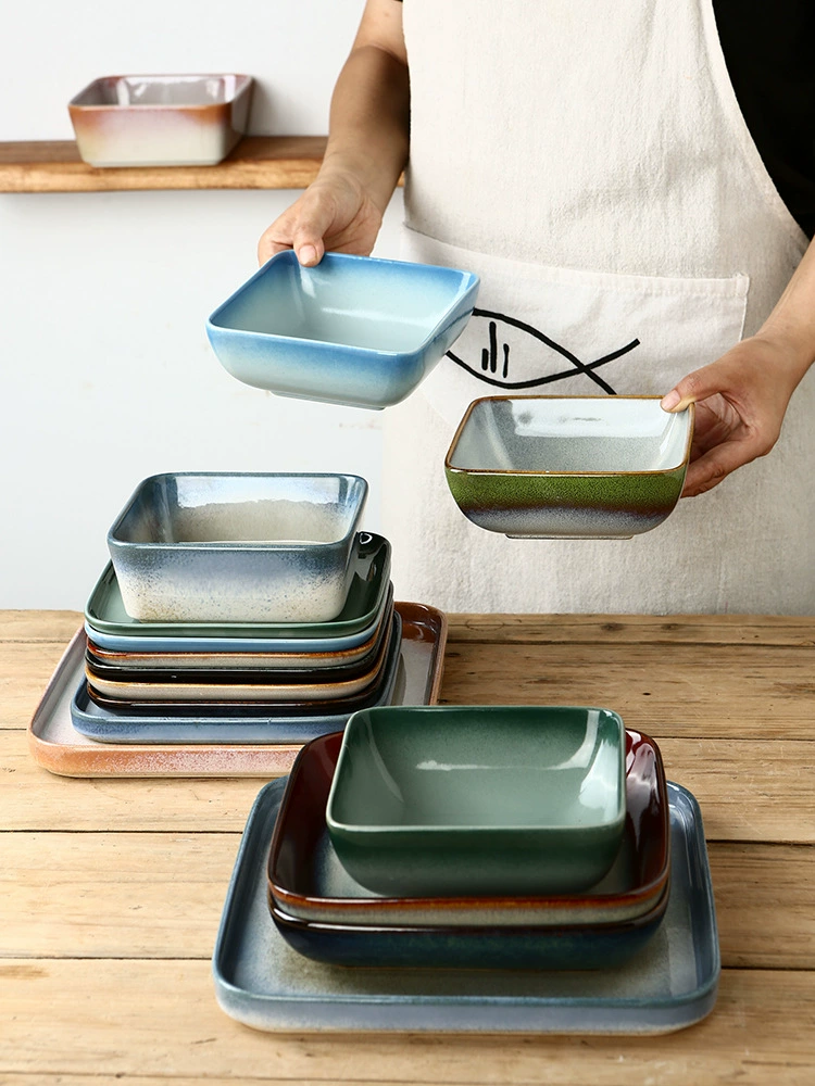 {Супер красивая квадратная тарелка, обработанная в печи 9,9} керамическая квадратная тарелка в стиле ретро, ​​квадратная миска, специальная квадратная посуда для гостиничного стола