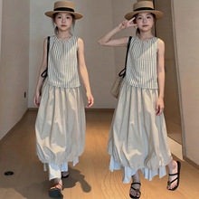 2026女童夏季条纹无袖背心套装阔腿裤两件套时尚休闲韩系穿搭