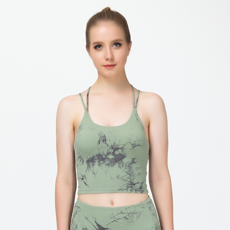 2022新款扎染瑜伽背心女 裸感美背聚拢运动瑜伽内衣抗菌健身文胸