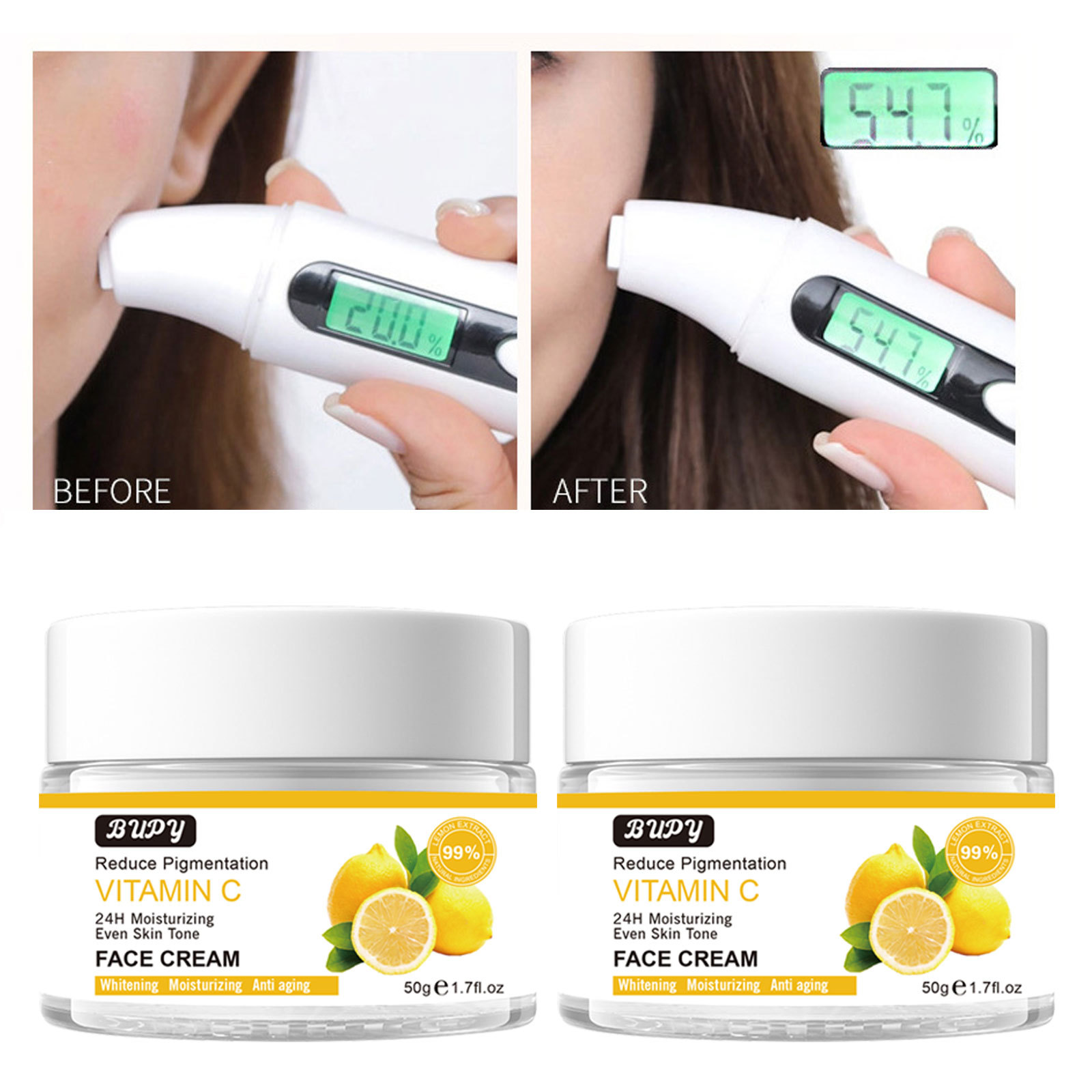 La crème pour le visage vitamine C BUPY réduit les rides, raffermit, hydrate la peau, éclaircit la pigmentation et éclaircit le ski._voghion.com