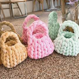 绒布包diy手工编织包包水晶绒灌芯纱编织包小红书拎邮差包靠枕