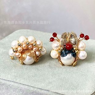14K bag gold winding handmade natural freshwater pearl pearl knife horse dan pearl ring ring ring jewelry