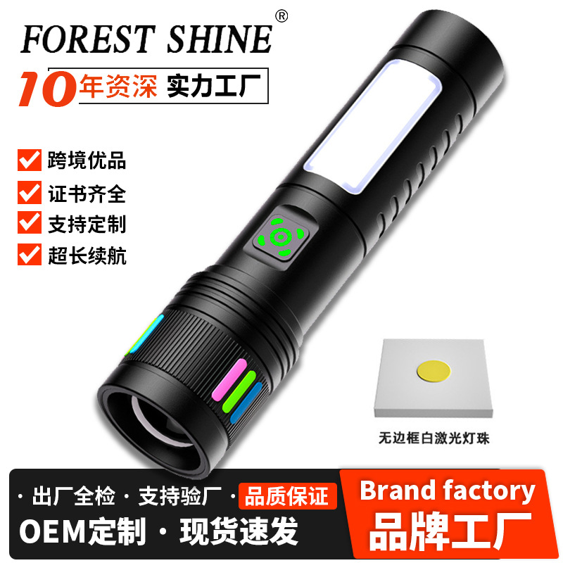 Linterna transfronteriza nueva linterna al aire libre láser blanco brillante linterna de aleación de aluminio multifuncional zoom lámpara de emergencia impermeable