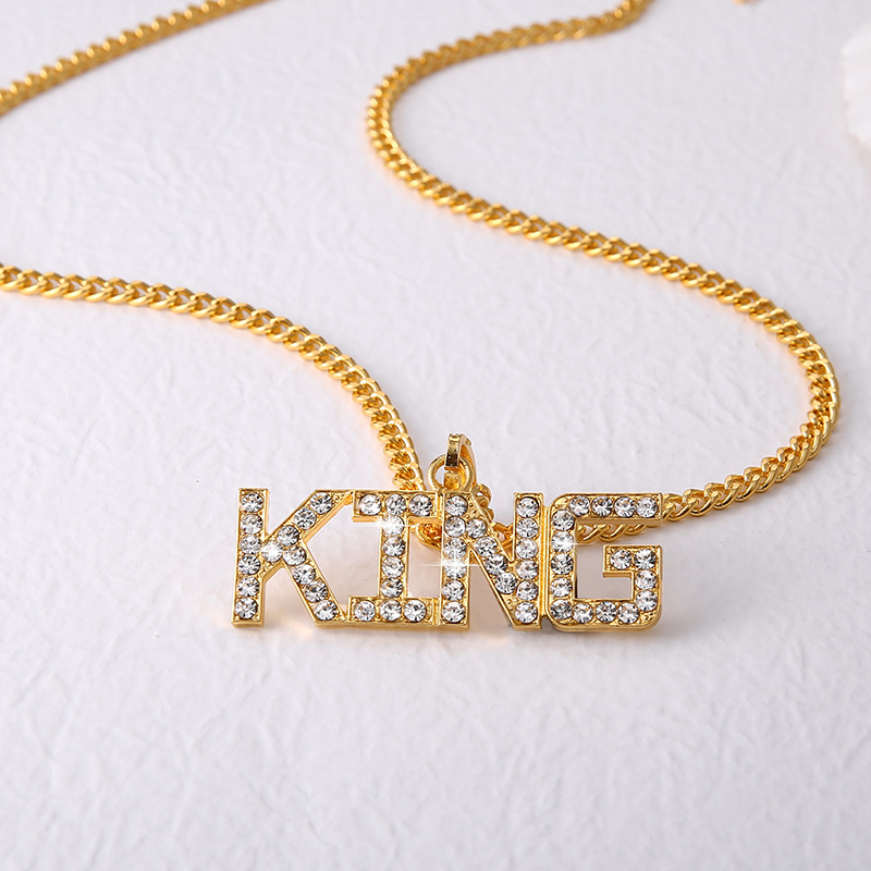 European And American Hip Hop King Letter Necklace Fashion Diamond Pendant Necklace display picture 6