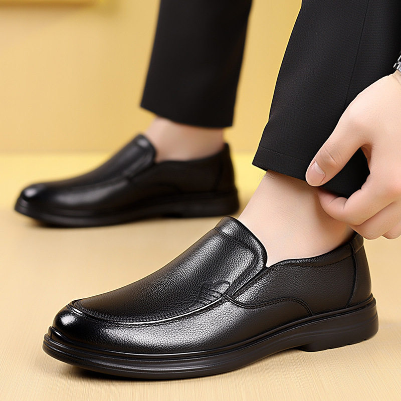 Giày da nam lười cổ thấp mũi tròn gót thấp 1-3 cm, đế PU chống mài mòn thoáng khí — CS5208 màu nâu, CS5208 màu đen