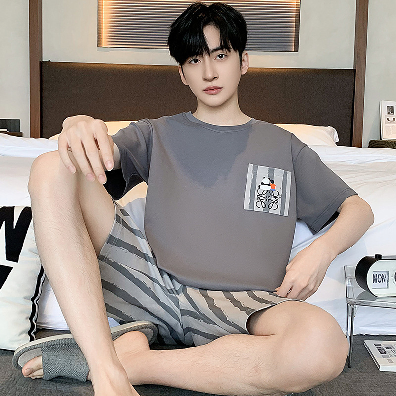 2024 algodón de punto de verano 6535 hombre cuello redondo mangas cortas pantalones cortos pijamas sueltos ropa casera casera