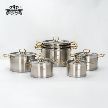 跨境不锈钢欧式双耳汤锅七件套家用加厚复底大容量煲汤锅套装批发