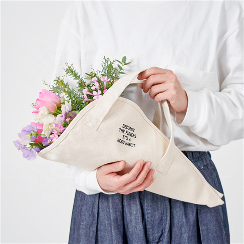 棉布布艺花束袋 干花插花手提袋 鲜花装饰袋 帆布花篮花袋