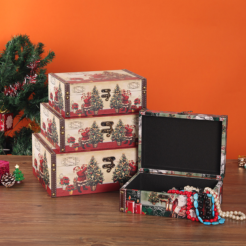 thumbnail image 1 of Caja de madera navideña, decoración de ambiente navideño, caja de regalo de dulces, caja de regalo de embalaje de dulces de árbol de Navidad festivo, 1 of 5