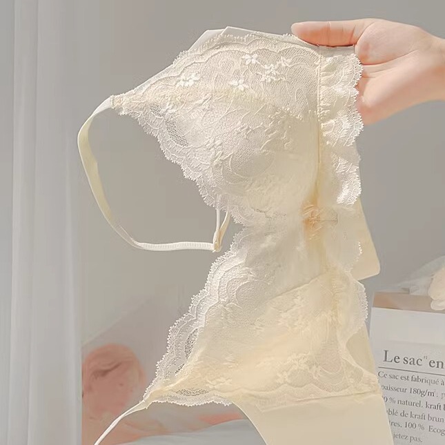 Underwear for Women, Thin, Small Breasts, Push-Up, No Rims, Anti-Sagging, Breast-Retracting, Sexy Lace Breathable Bra for Summer