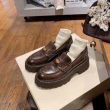 羊皮~厚底真皮英伦学院风乐福鞋女金币粗跟一脚蹬懒人复古小皮鞋