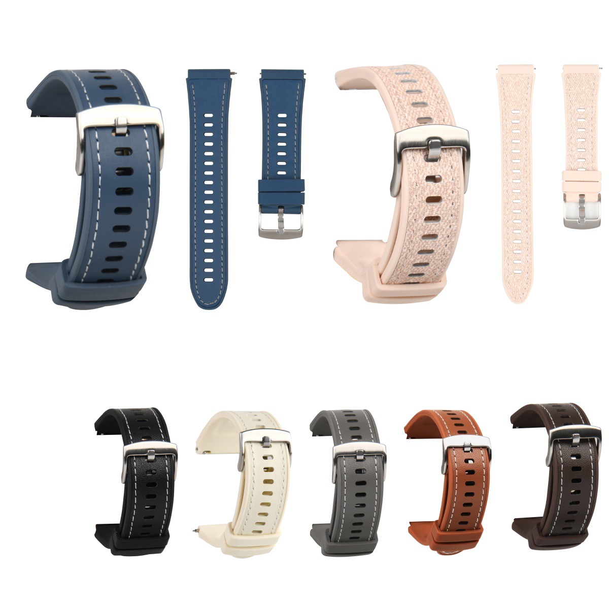 Suitable for Huawei Huaweiwatch5 Plain Leather Silicone Composite Strap Silicone Leather Press Strap 42/46m