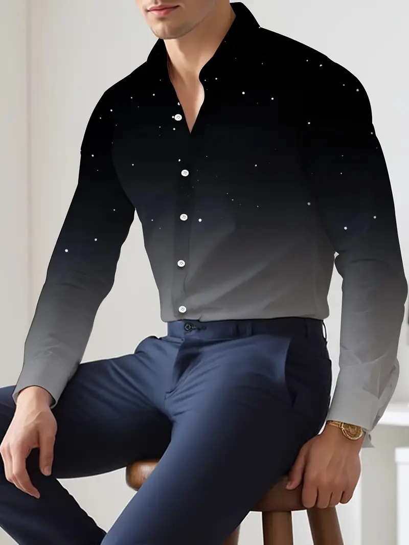 Hombres europeos y americanos 2024 nueva moda suelta degradada camisa de manga larga top se puede usar afuera MB12