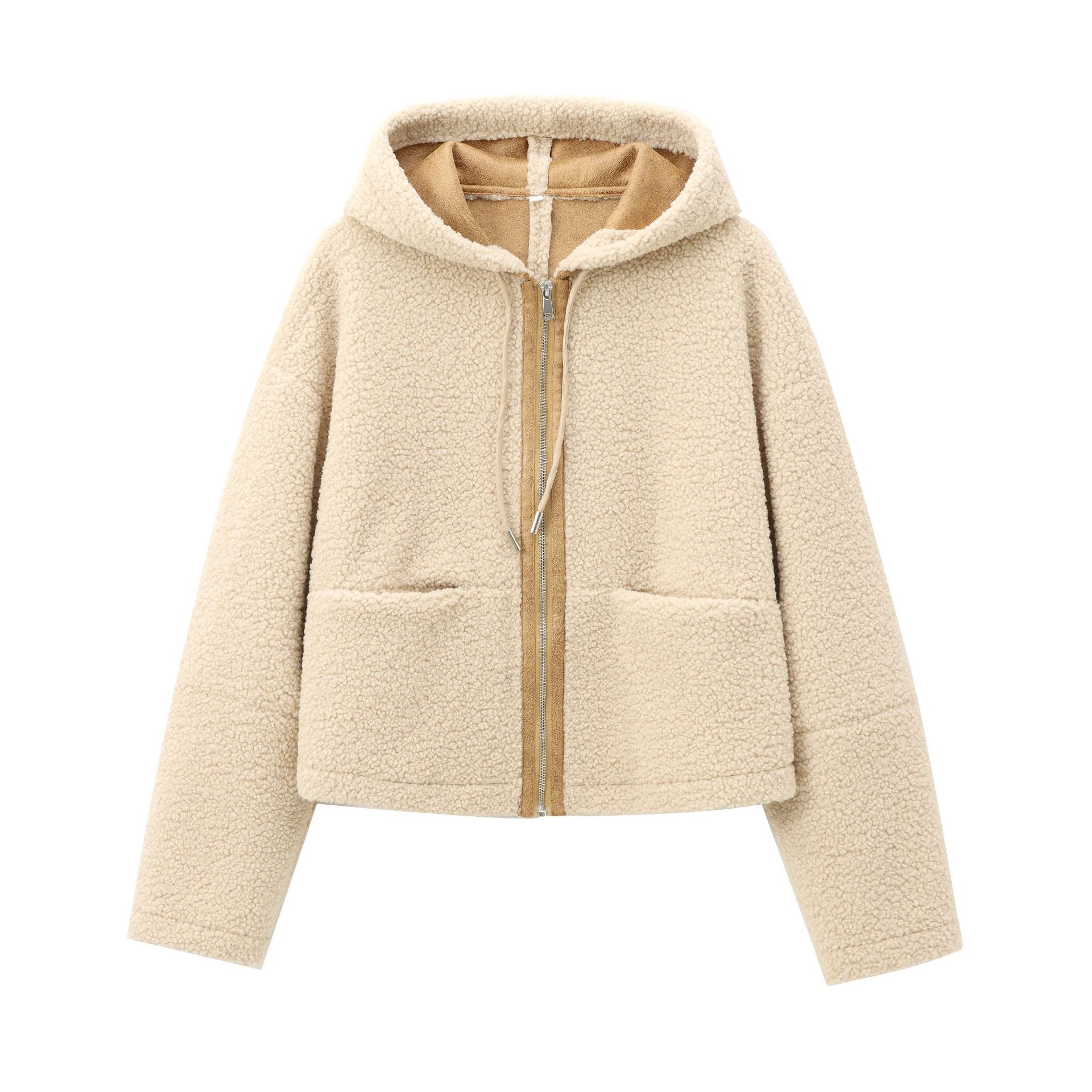 Winter solid color velvet jacket with hood