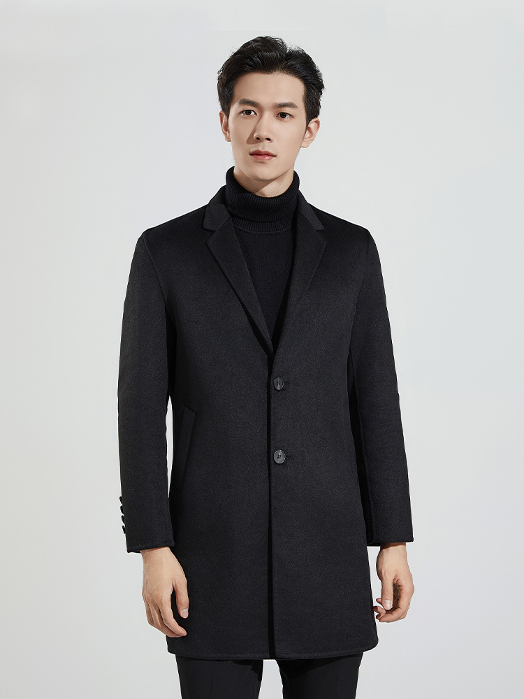 Chaqueta cálida de color sólido de invierno para hombre 100% oveja pura Abrigo de doble cara de cachemira engrosada 2024