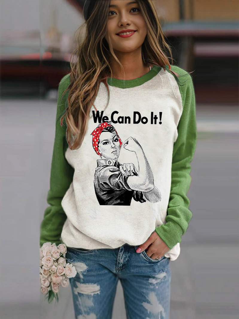 Europa y los Estados Unidos comercio exterior nuevo patrón de ropa de mujer Amazon impresión camiseta de punto cuello redondo camiseta de manga larga suéter fondo otoño invierno image 4