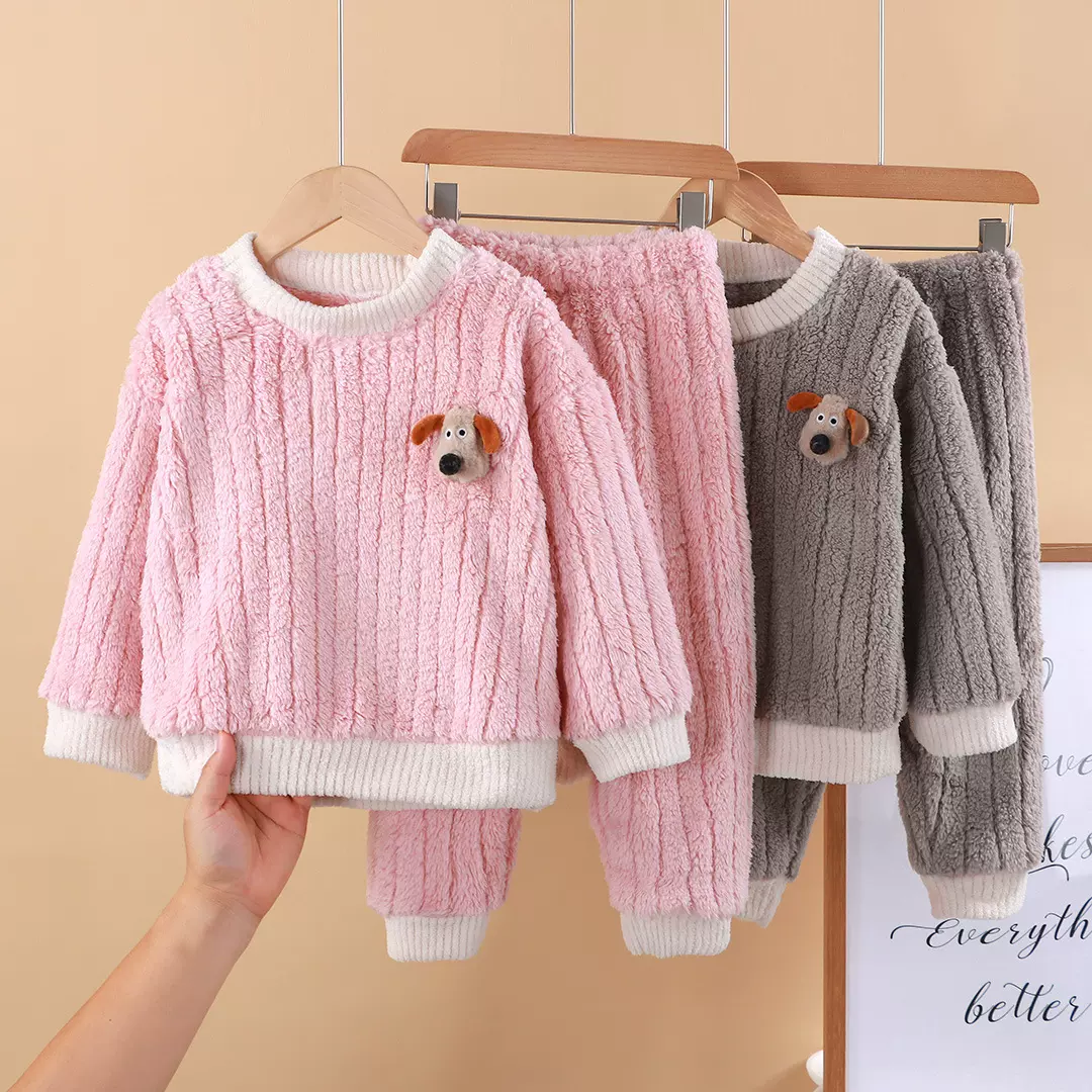 亲子款儿童秋冬季加厚洋气睡衣套装男女童成人家居服加厚柔软睡衣