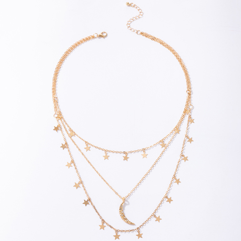 Mode Simple Bijoux Alliage Lune Multicouche Collier Star Disque Trois Couches Collier display picture 3