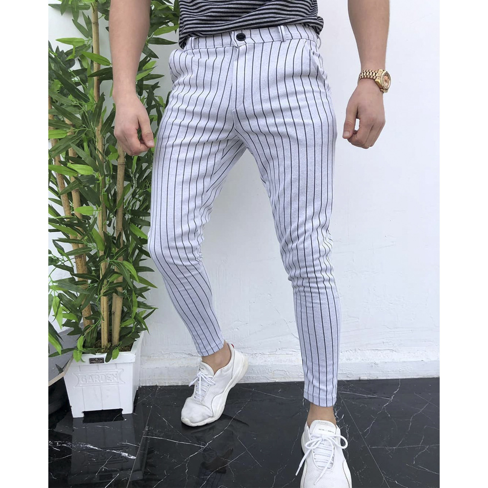 Pantalones de negocios para hombre, con textura y personalidad, a rayas, elegantes y cómodos, rectos, noveno pantalón para negocios._voghion.com