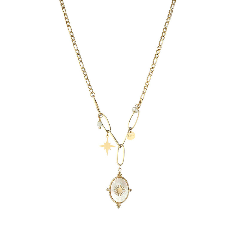 Fashion Star Oval Stainless Steel Plating Inlay Shell Pendant Necklace Colorza_colorza_1