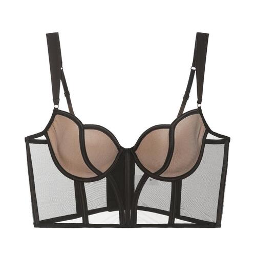 Fishbone thin mesh splicing bra vest European and American sexy style underwear body shaping push-up French long bra set