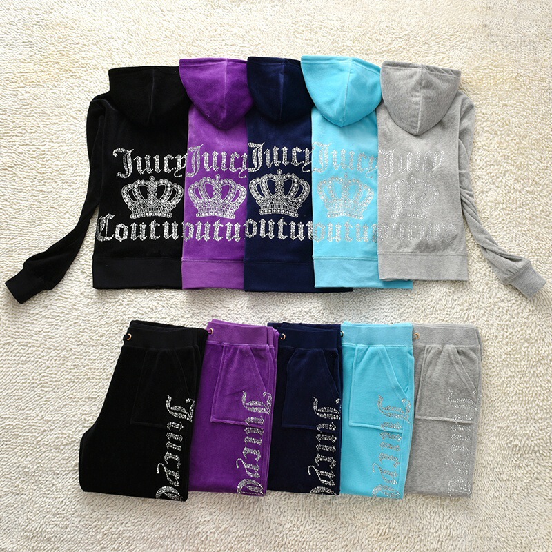 New Velvet Casual Sports Suit for Women with Hot Diamond Letter Cardigan Hooded Sweatshirt Straight Pants Slim Two-Piece Set