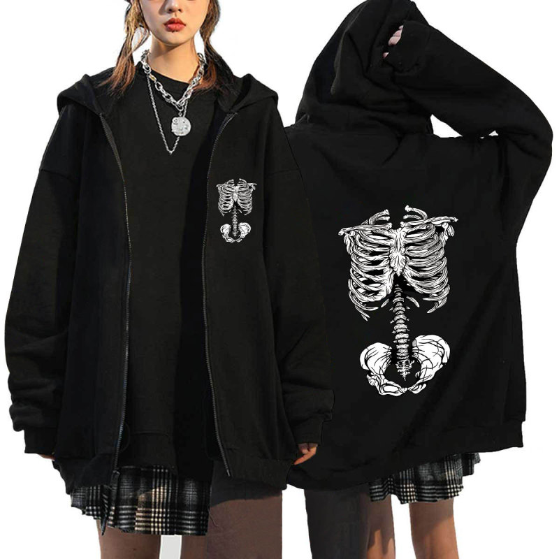 Cross-Border New European and American Dark Sternum Sweatshirt Gothic Couple Harajuku Zipper Sweatshirt Men's and Women's Cardigan Jacket Cross-Border New European and American Dark Sternum Sweatshirt Gothic Couple Harajuku Zipper Sweatshirt Men's and Women's Cardigan Jacket
