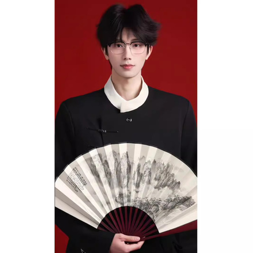 Autumn New Chinese Style Collarless Blazer for Men, Unique Color Contrast Design, Retro Internet Celebrity Bad Boy Style, Shoulder-Padded Suit Jacket