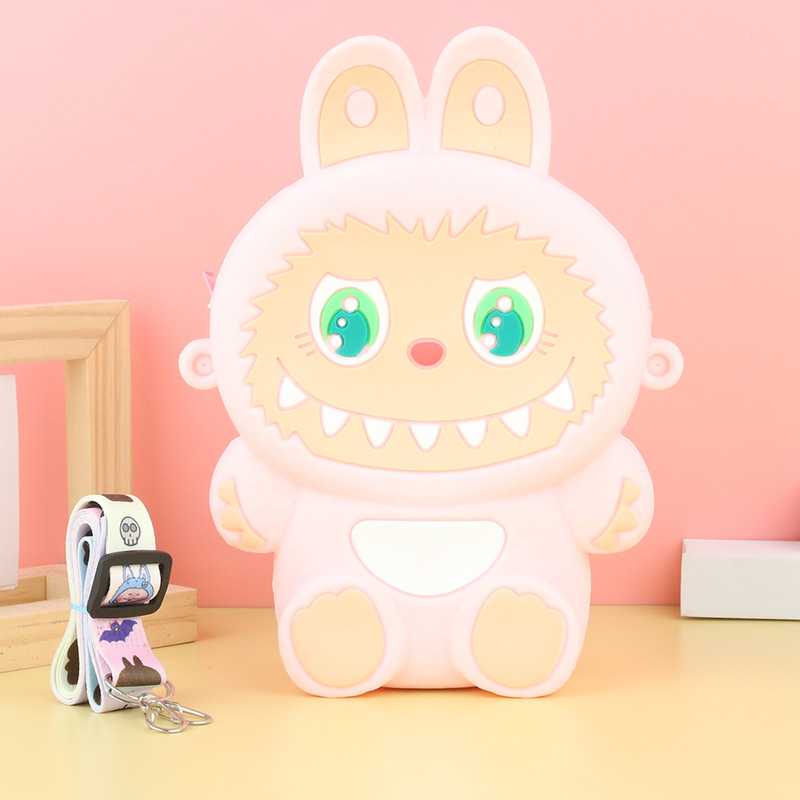Labubu シリコーン携帯電話バッグ漫画かわいい誕生日ギフト弓シリコーン小銭入れハイエンドクロスボディバッグ|undefined