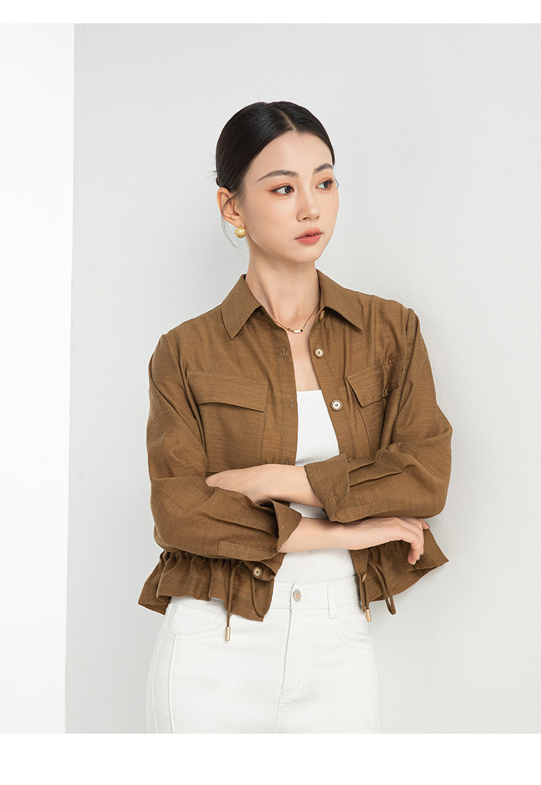 Áo khoác chống nắng nữ dáng dài tay dài chất liệu Tencel mỏng nhẹ form ôm — Màu trắng be chi tiết 26