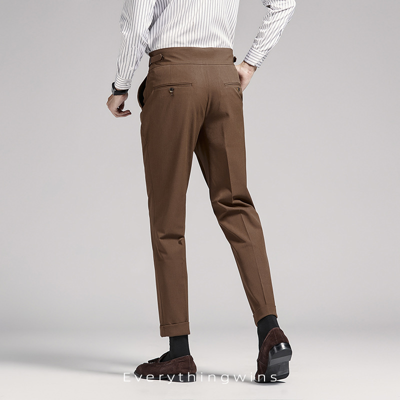 Pantalones cortos para hombre Naples, pantalones de cintura alta, color marrón, corte recto, estilo casual de negocios, ajustados. image 6