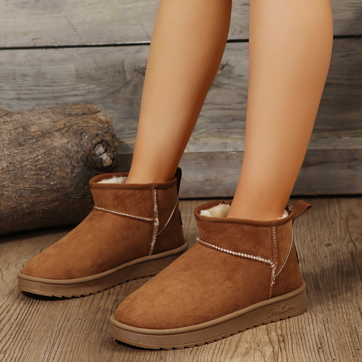 Women's Winter Suede Ankle Snow Boots Flat Warm Retro Style_voghion.com