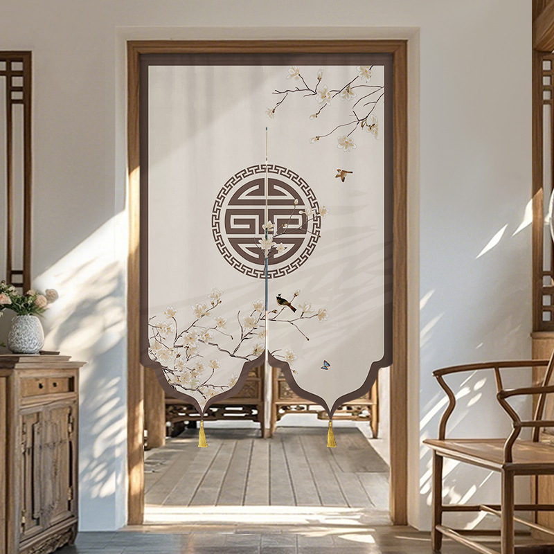 Chinese-Style Door Curtain, Chinese-Style Fabric Partition Curtain, Bedroom Entrance Curtain, Living Room Bathroom Half Curtain