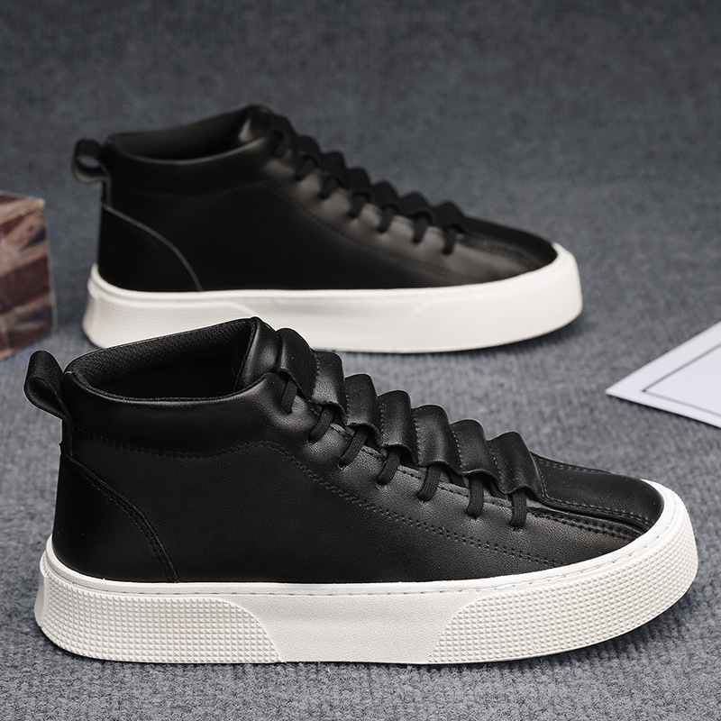 Men's Shoes Spring New High-top Casual White Shoes Trendy All-match Wear-resistant Slip-on Sports Sneakers High-end Trendy Shoes