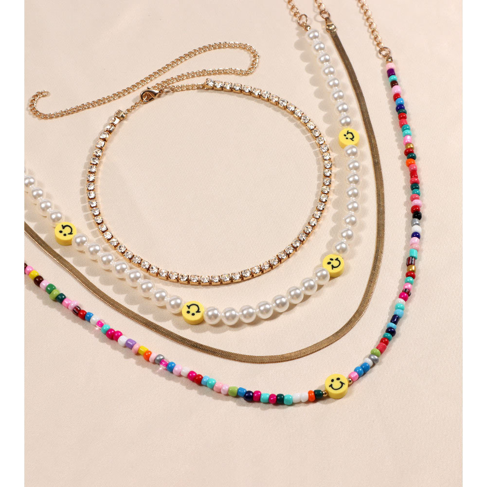 Fashion Smiley Face Imitation Pearl Inlay Artificial Gemstones Womenu0027S Layered Necklaces 1 Set