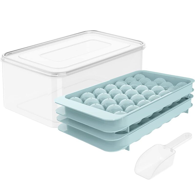 二層製氷皿 33 グリッドセット型アイスボール食品グレードのシリコーン pp 素材ラウンドアイスキューブプレス製氷セット|undefined