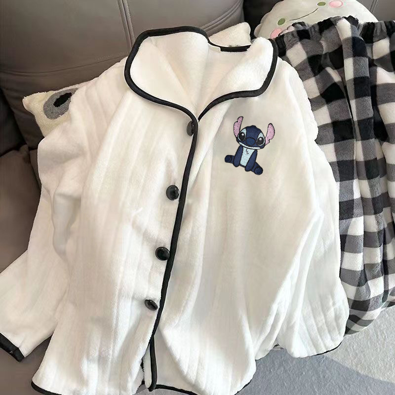 秋冬季新款珊瑚绒睡衣女开衫帕哈狗甜美加绒长袖家居服套装可外穿|undefined